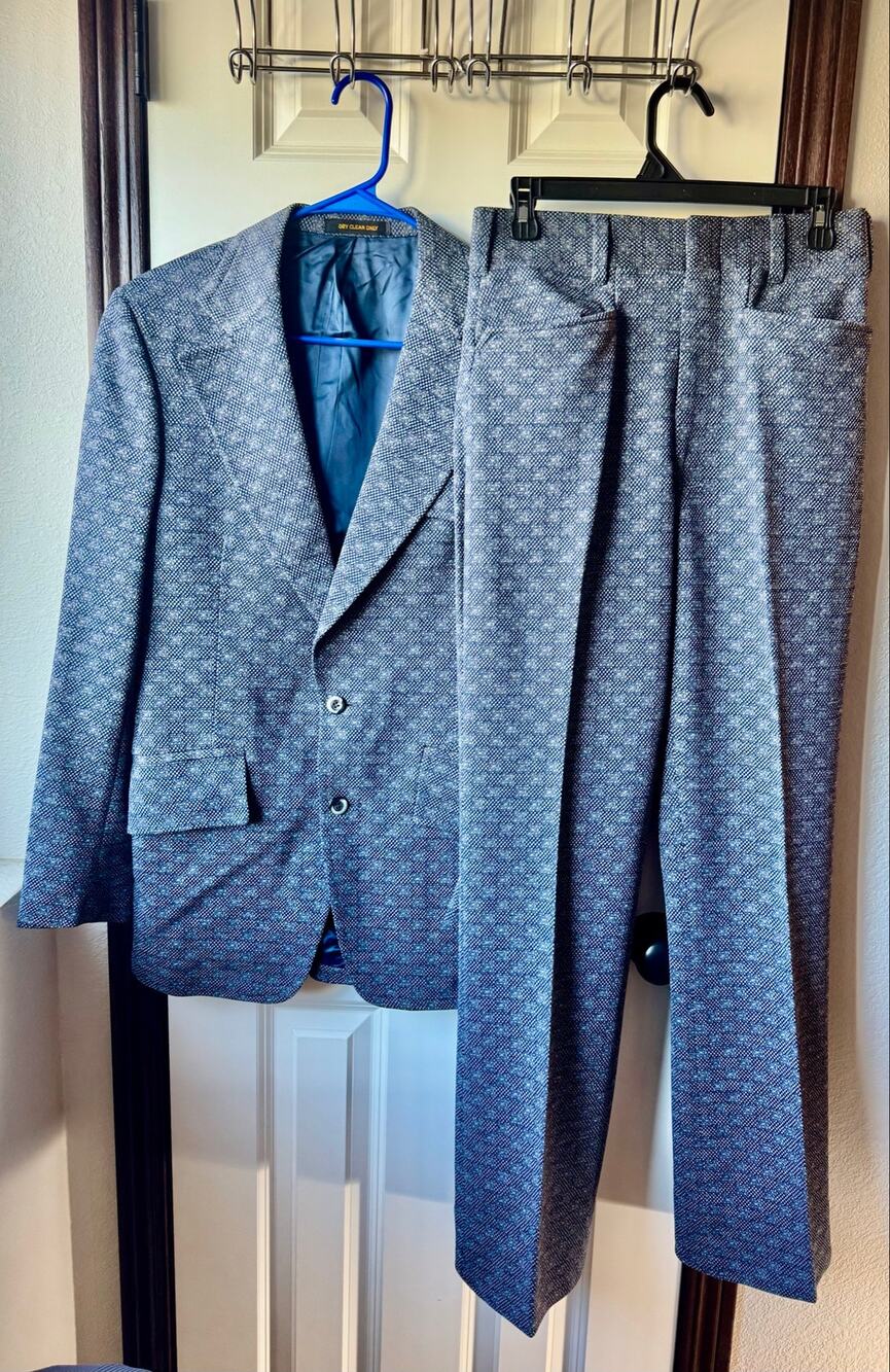 Vintage Louis Goldsmith Men's 2Piece Suit Set Blue Textured Pattern Blazer/Pants